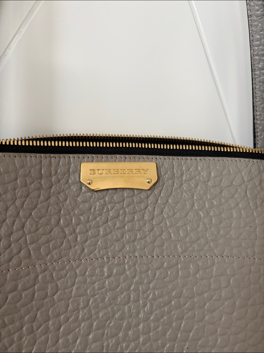 Burberry Pale Gray Pebble Leather Tote with Gold Hardware 17”X11” - Picture 2 of 16